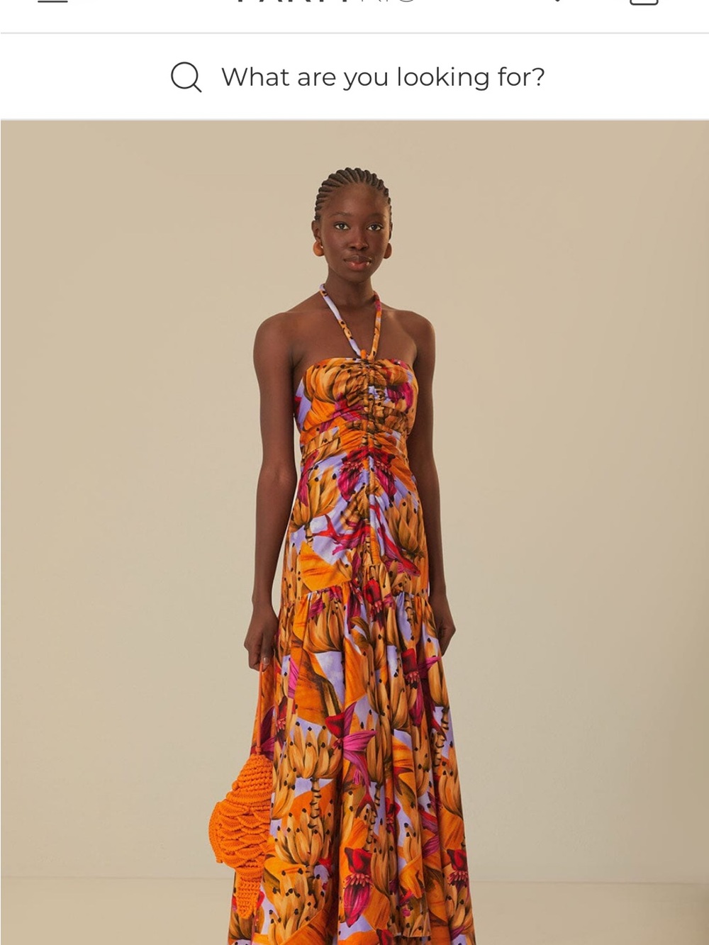 FARM Rio Orange Floral Halter Maxi Dress with Pink & Purple Accents